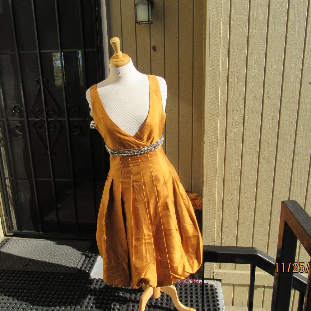 #489  NEW WOMAN'S GOLDEN SILK FORMAL DRESS BY MONSOON  (SIZE 14)